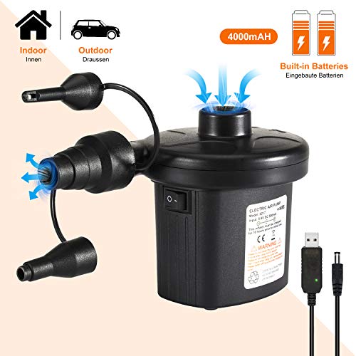 WOTEK Pompa Elettrica Pompa ad Aria Elettrica Ricaricabile Pompa Gonfiabile con 3 Ugelli per Materasso Gonfiabile Piscina per Bambini Gommone Anello per Bagnetto Giochi per Piscina