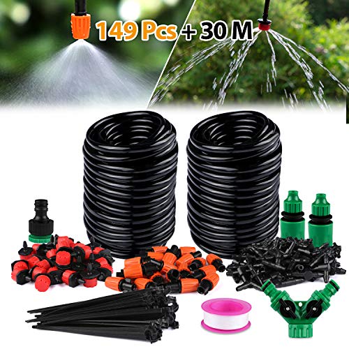 Xddias 30m Sistema di Irrigazione da Giardino DIY Micro Drip Kit di Irrigazione Tubo da 14 Serra Irrigazione a Goccia per Paesaggio Flower Bed Piante da Terrazza