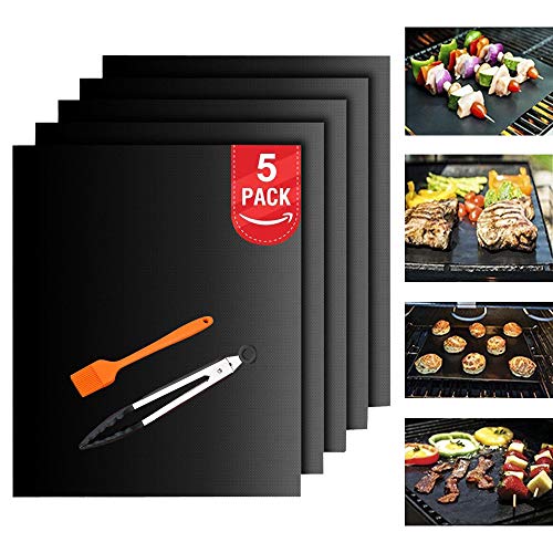 Xnuoyo Griglia Tappetini BBQ 4033cm Mat Cottura BBQ in Teflon Carta Barbecue Antiaderenti Riutilizzabili per Griglia a Gas Carbone Elettrica per Carne Pesce Verdure5Tappetini 1Pennello 1Clip