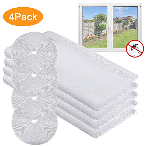 Zanzariera Finestra 4 Pcs Zanzariera per Finestra Universale Tenda per Zanzare Regolabile con 4 Nastri Autoadesivi in Rotolo Protezione contro Zanzare Mosche Insetti 130 x 150 cm
