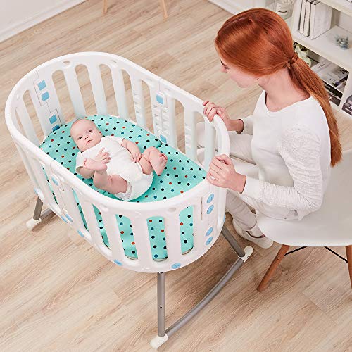 ZEHNHASE Lettino pieghevole culla neonato cucitura culla lettino dalla nascita allinfante adulto Lettino in plastica a dondolo Tavolo portatile e sedia Carrello per bambini bianco